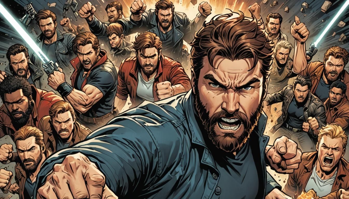 Angry Bearded Man in Comic Book Art Style
