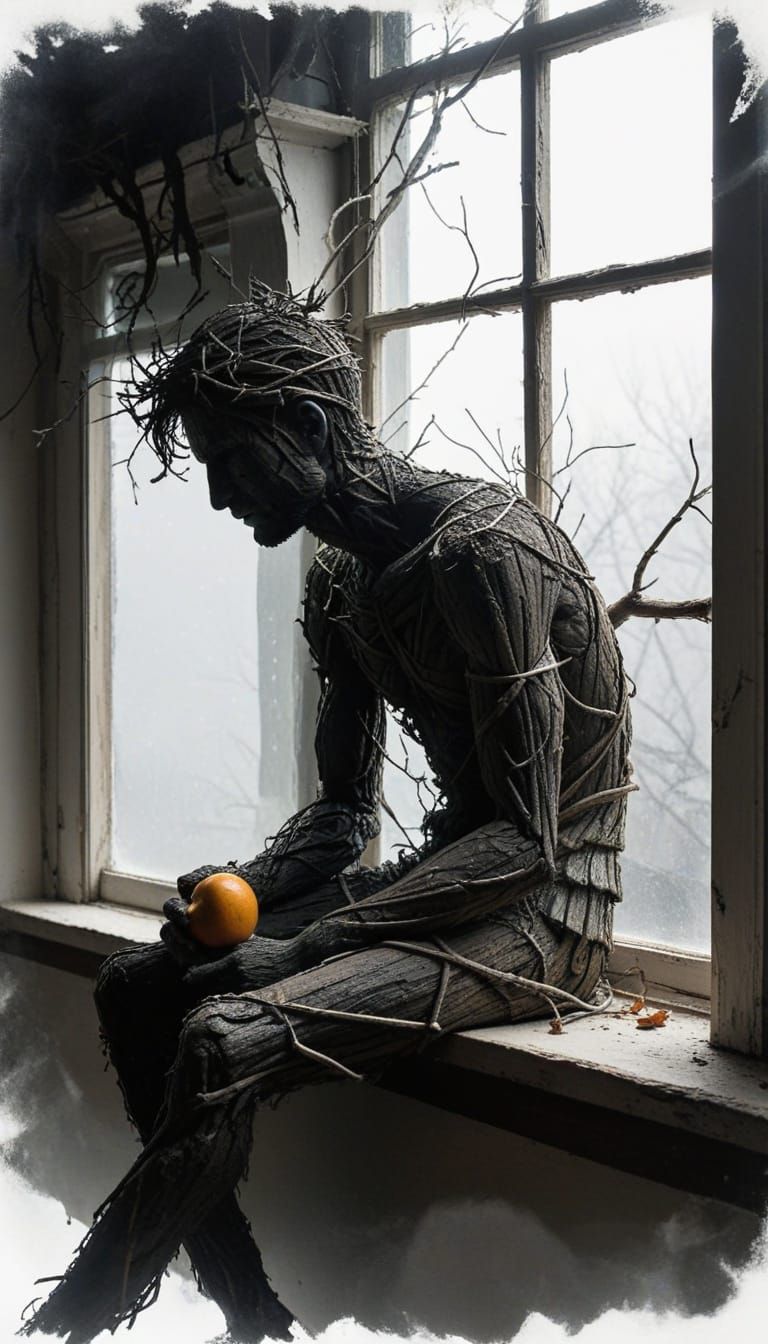 Silhouette of Melancholy: Branches on a Windowsill
