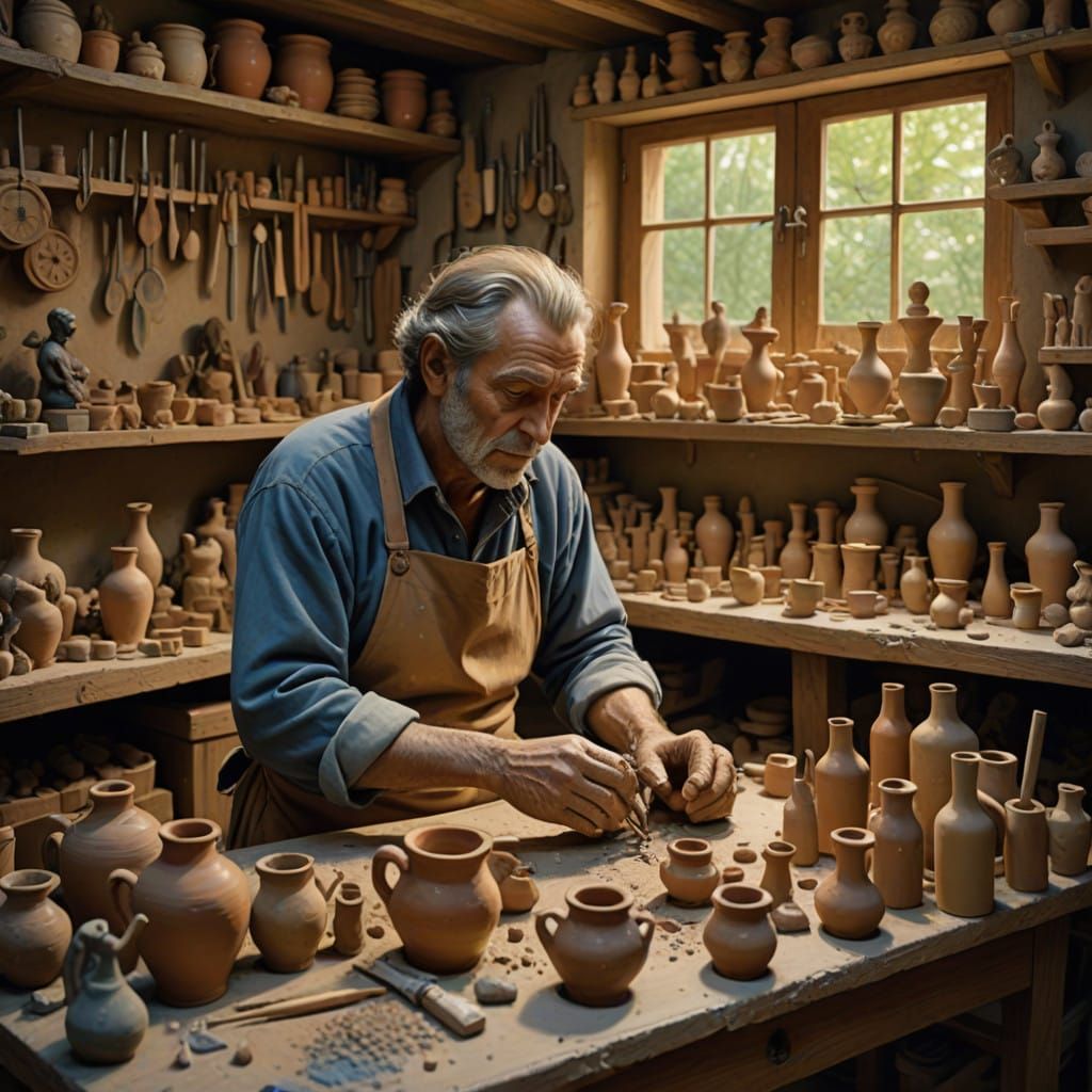 Provençal Clay Artist at Work in Cozy Atelier