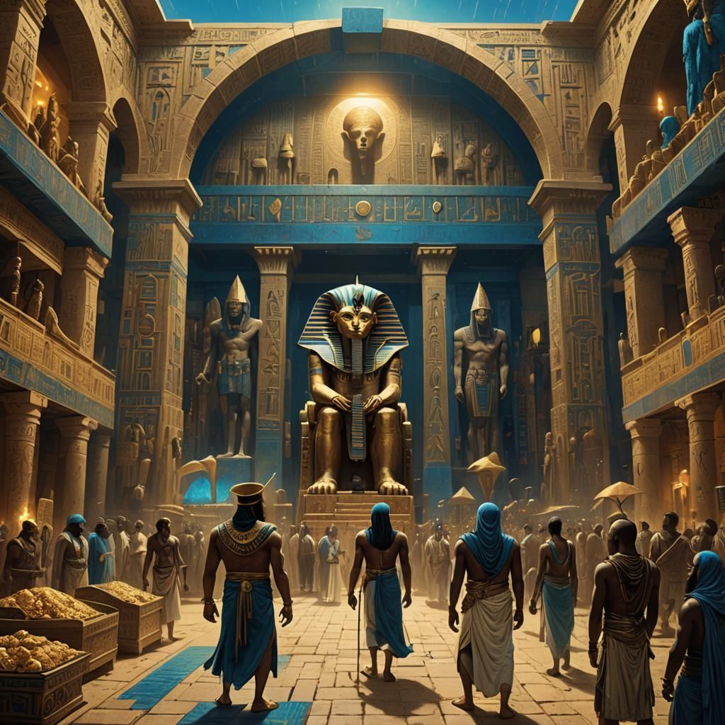 Egyptian Pharaoh and Merchant in Ornate Market