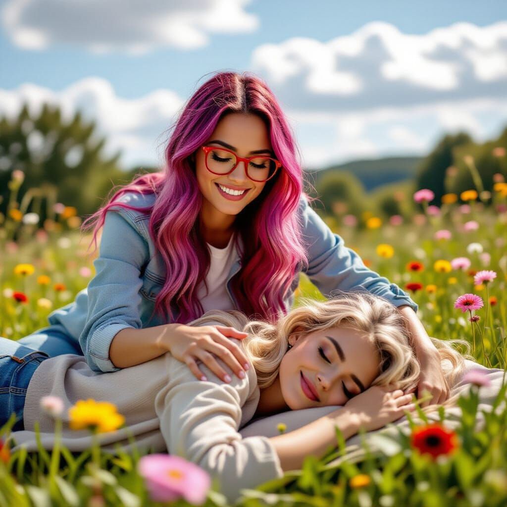 Women in Sunny Meadow, Naturalistic Photography