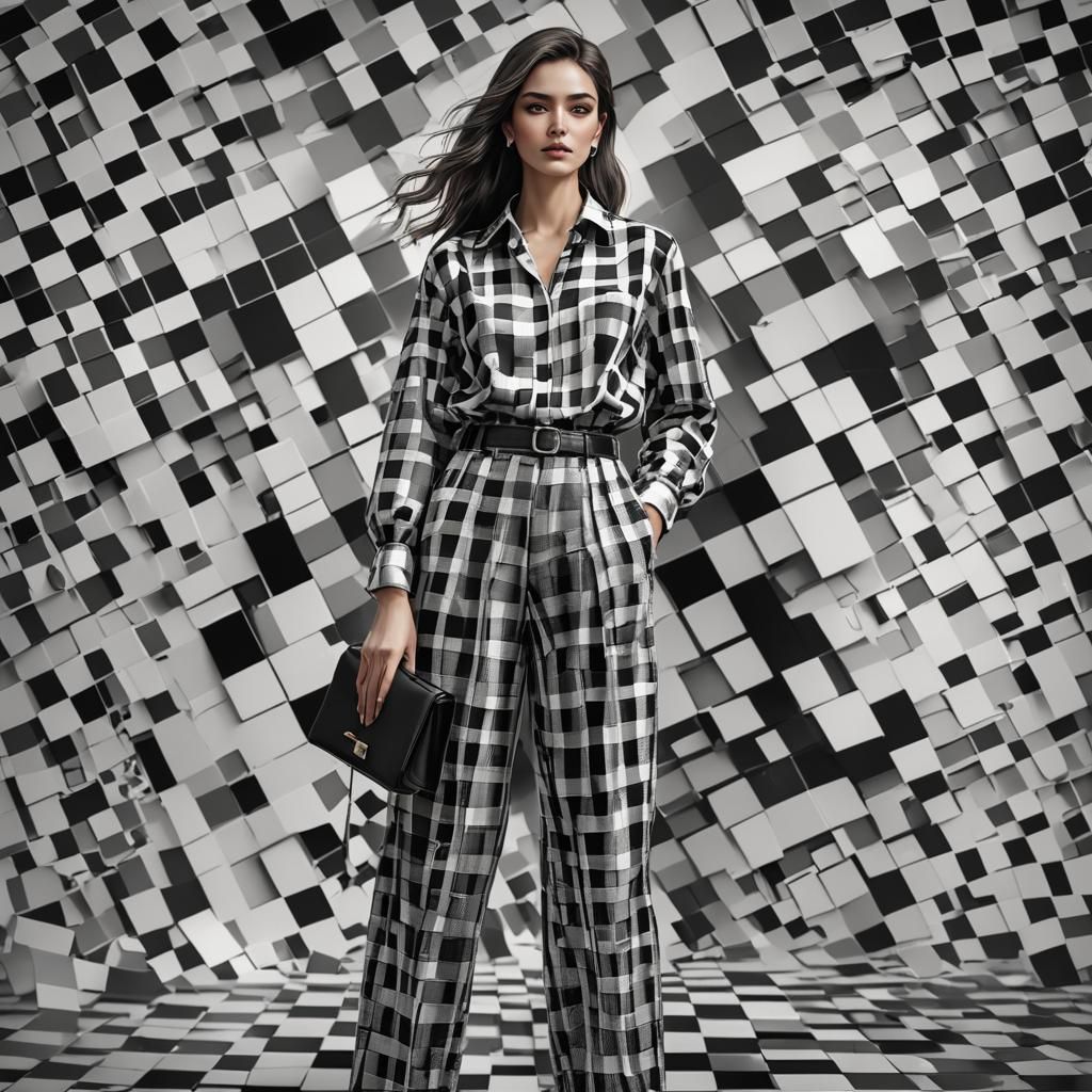 Checkered Woman: Detailed Fantasy Art in 8K