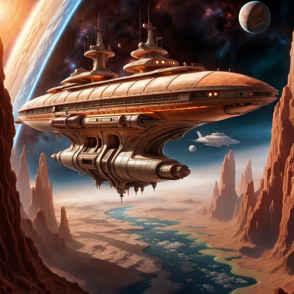 Futuristic Space Cruise Ship Orbiting Earth