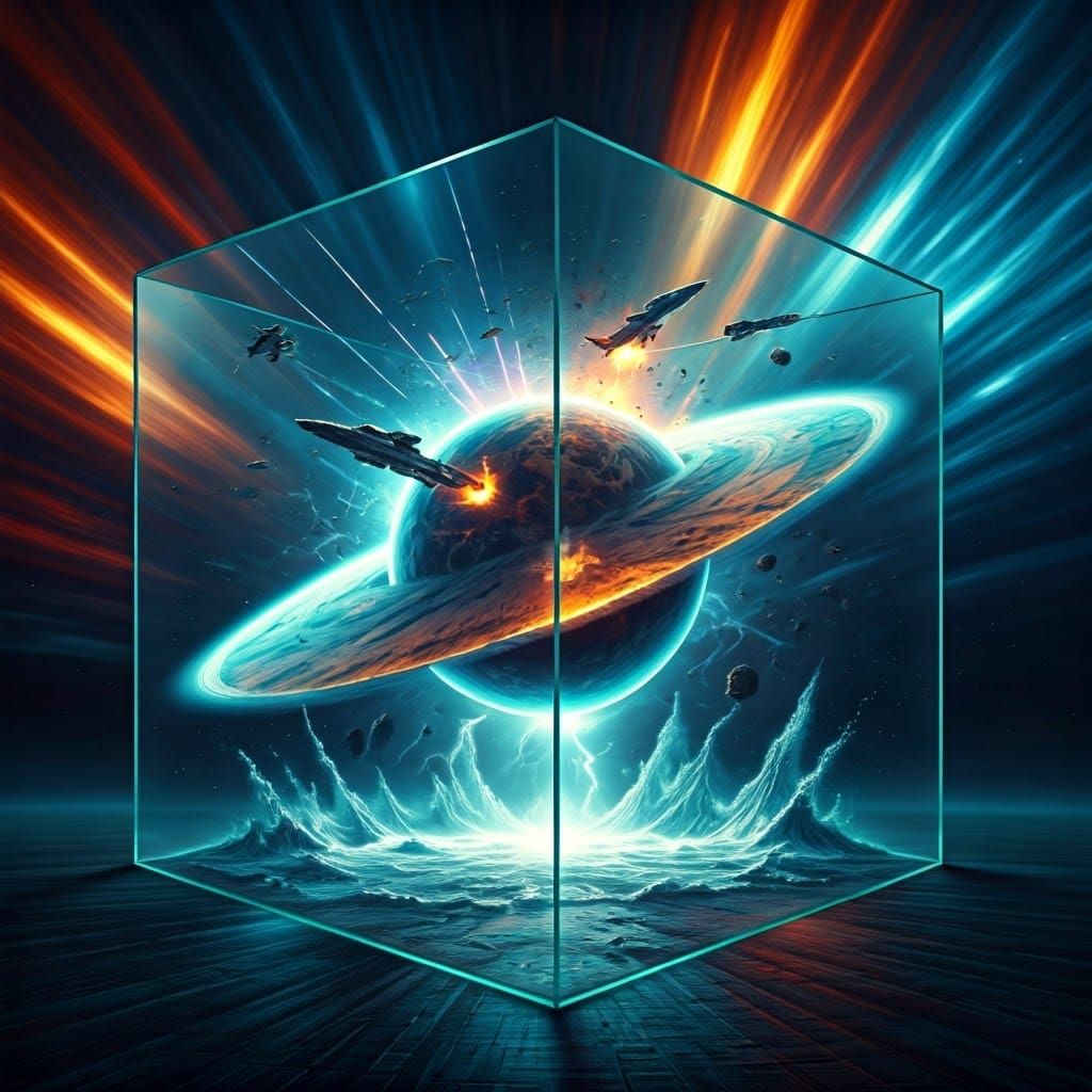 Hyperrealistic Battle Scene in a Glass Cube