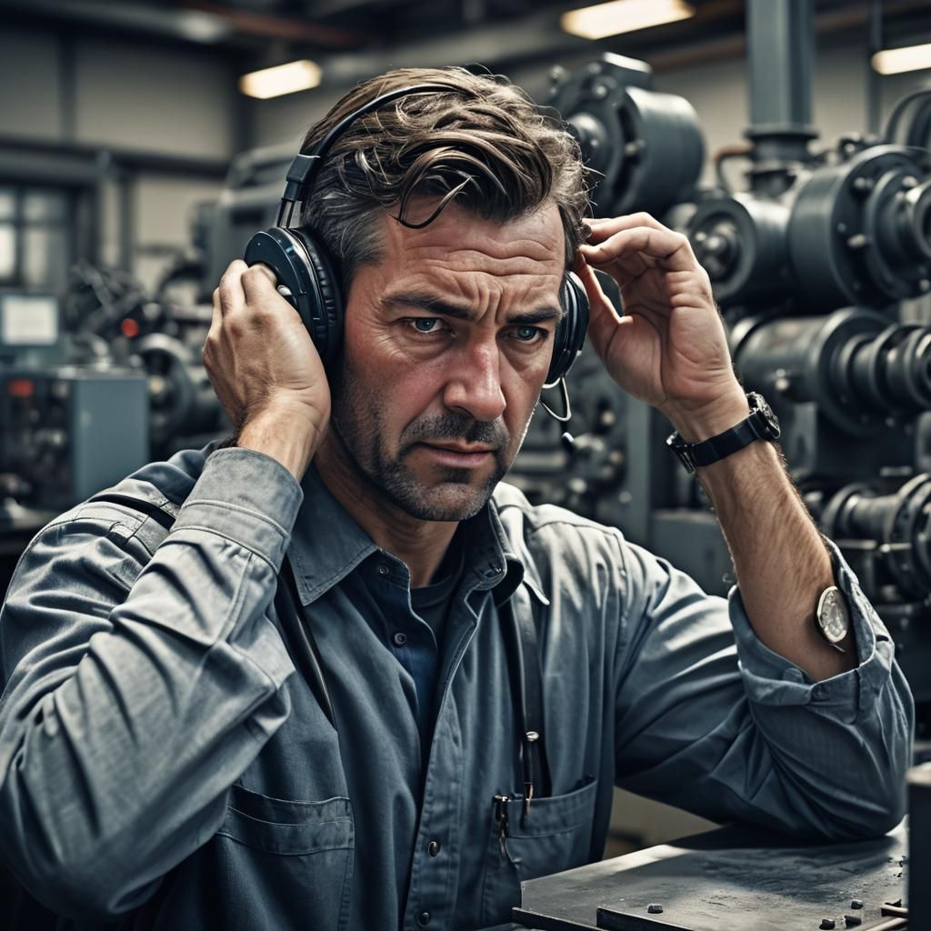 Industrial Photo of Worker Reacting to Loud Noise