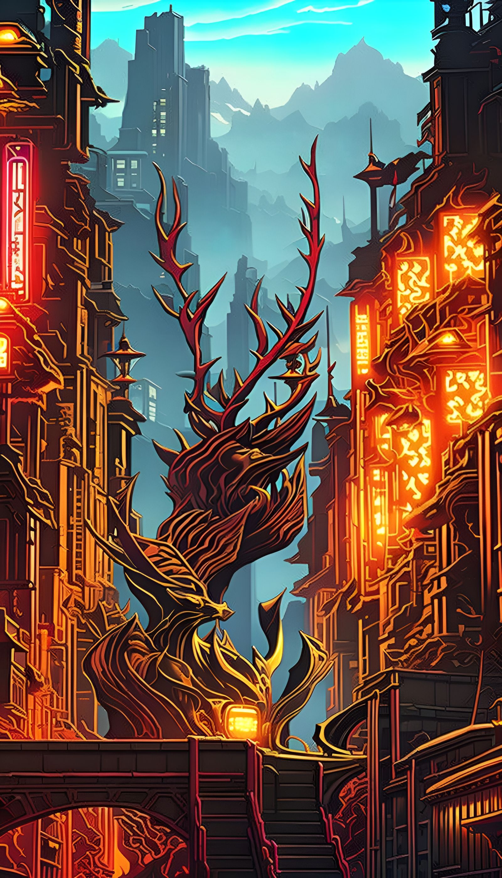 Retrofuturistic Tokyo in Glowing Liquid Amber