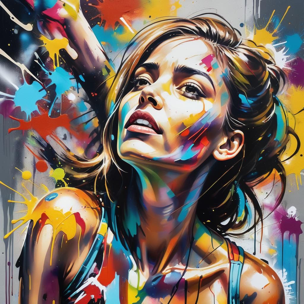 Urban Graffiti Art: Woman in Abstract Expressionism