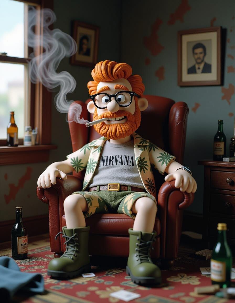 Claymation Figurine Chilling in Messy Room