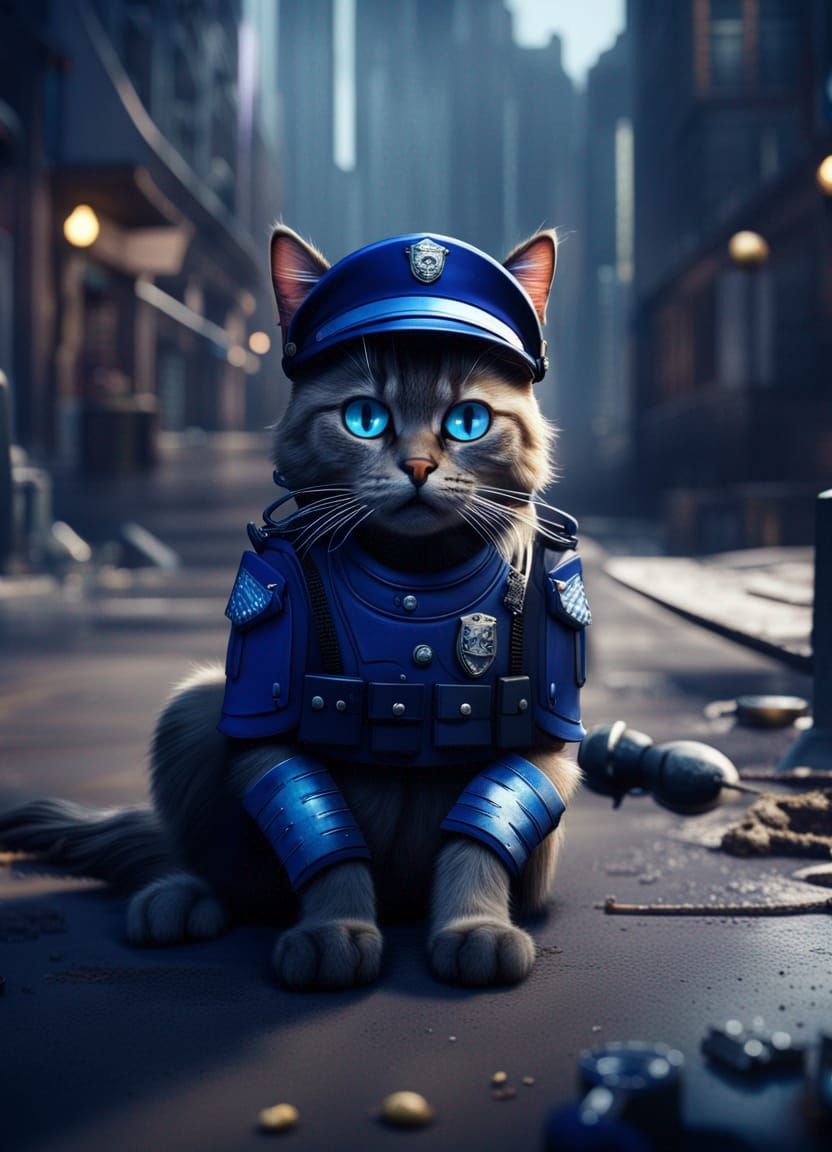 Detailed Police Cat Matte Painting