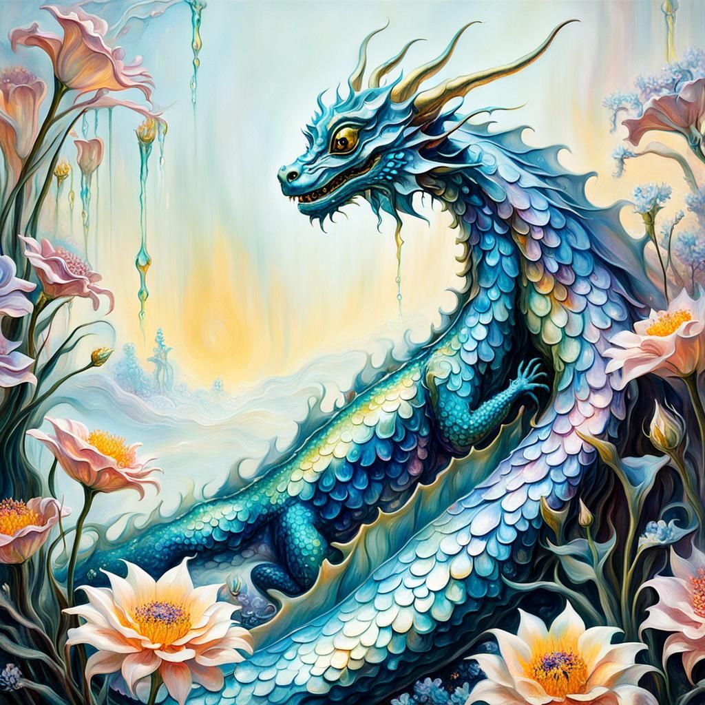 Fairy and Dragon in Surrealist Dreamscape