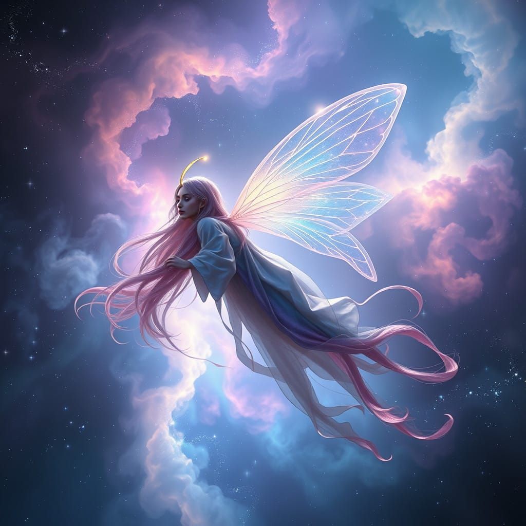 Ethereal Cosmic Fairy soars through the Starry Expanse in Cy...