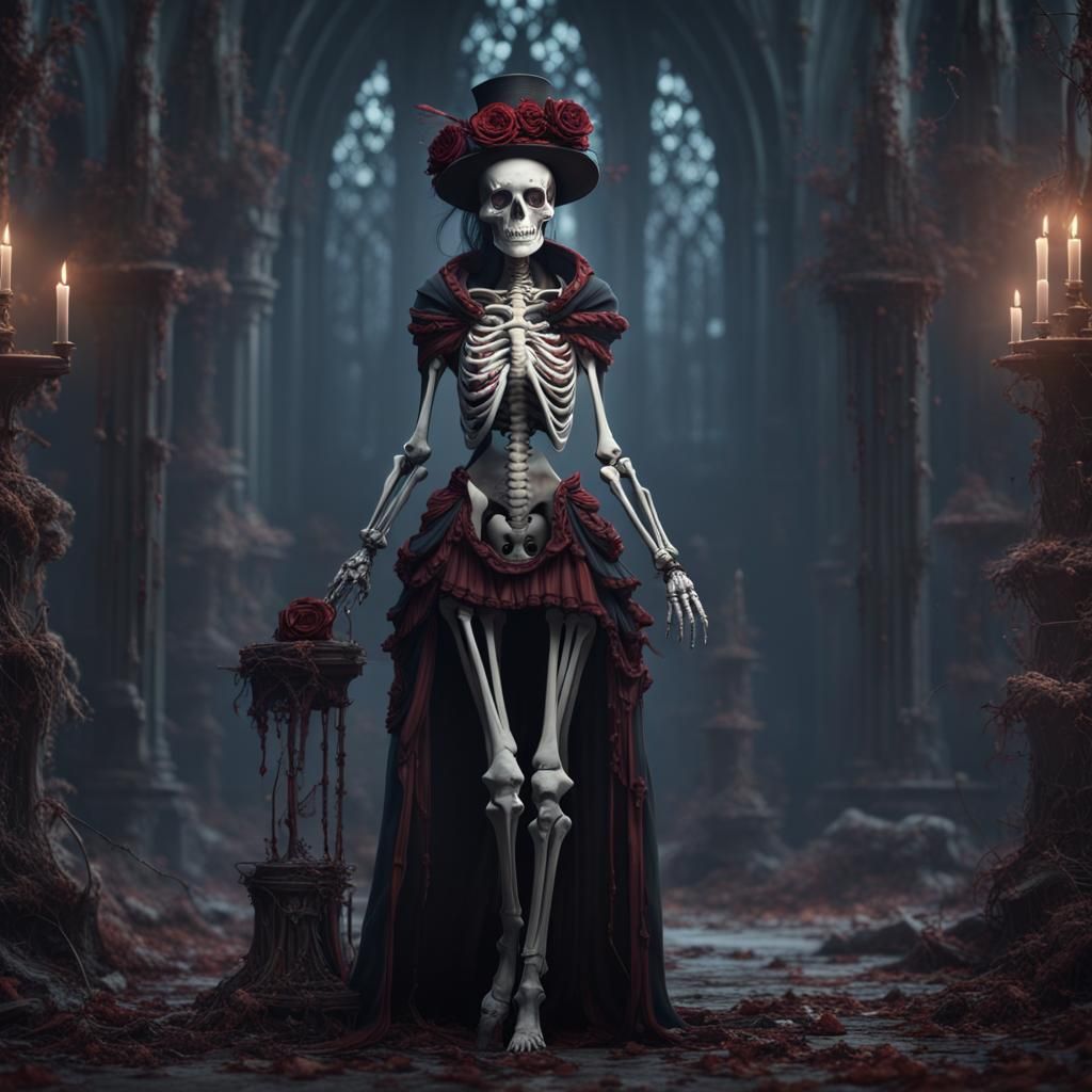 Gothic Skeleton Girl: Detailed Matte Painting