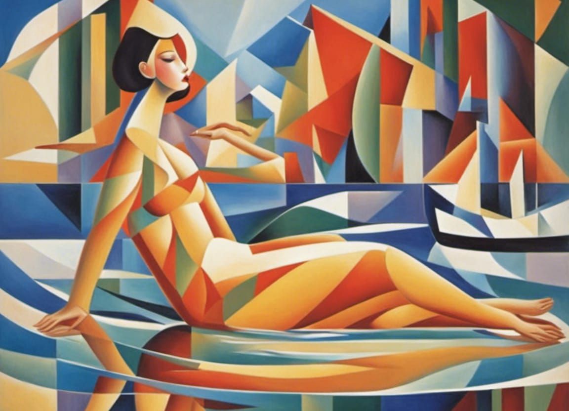 Abstract Cubist Woman in Water Art