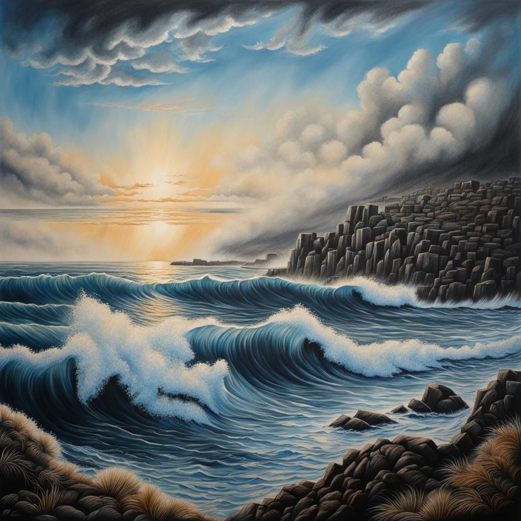 Hyperdetailed Charcoal Seascape Art