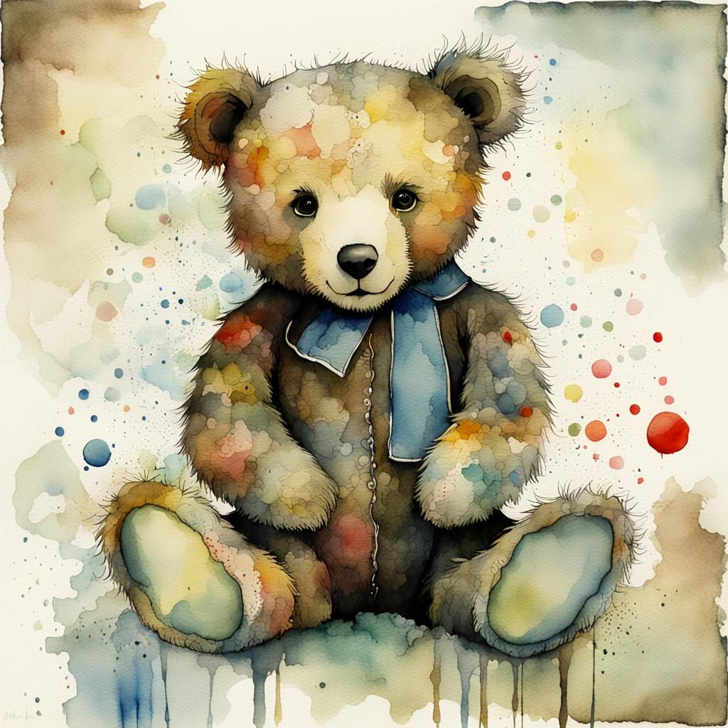 Teddy Bear in Watercolor and Ink Style