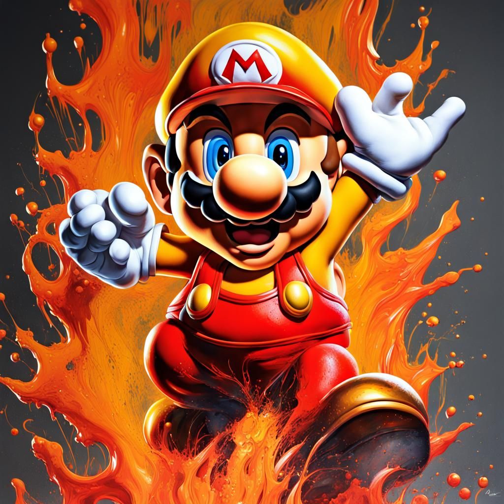Super Mario Graffiti Art in Hyperrealistic Style