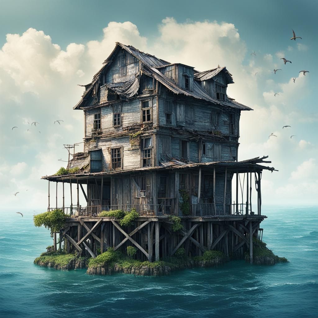 Rickety House on Tiny Ocean Island