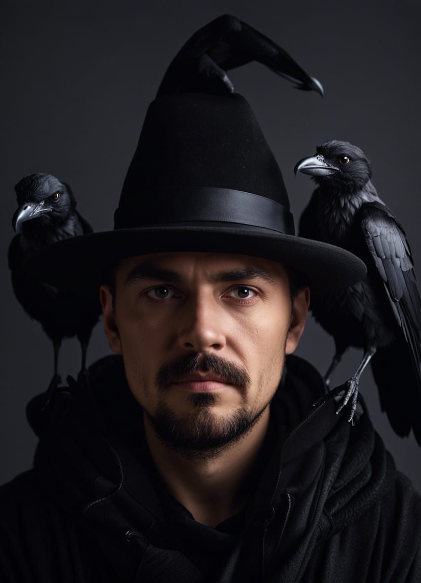 Wizards Apprentice Portrait with Crows