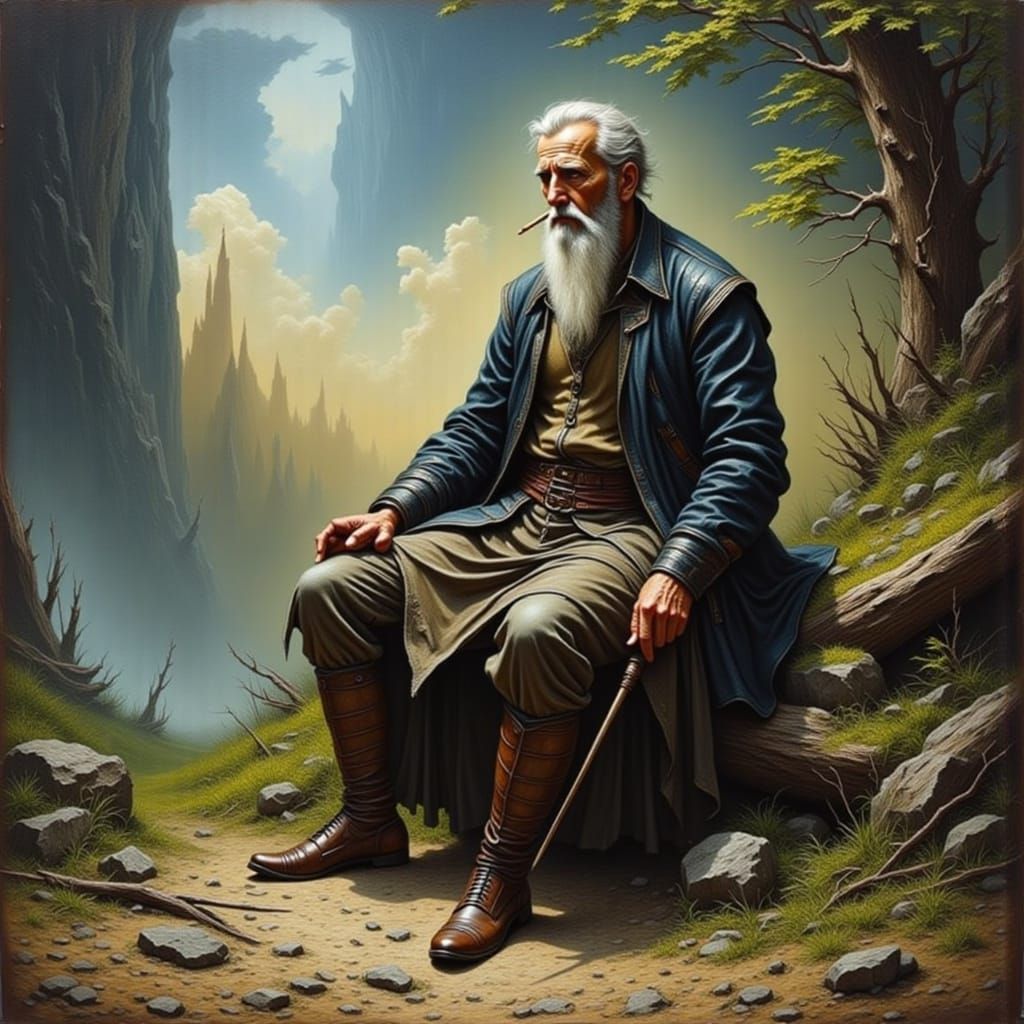 Wise Old Man Sitting By Sire