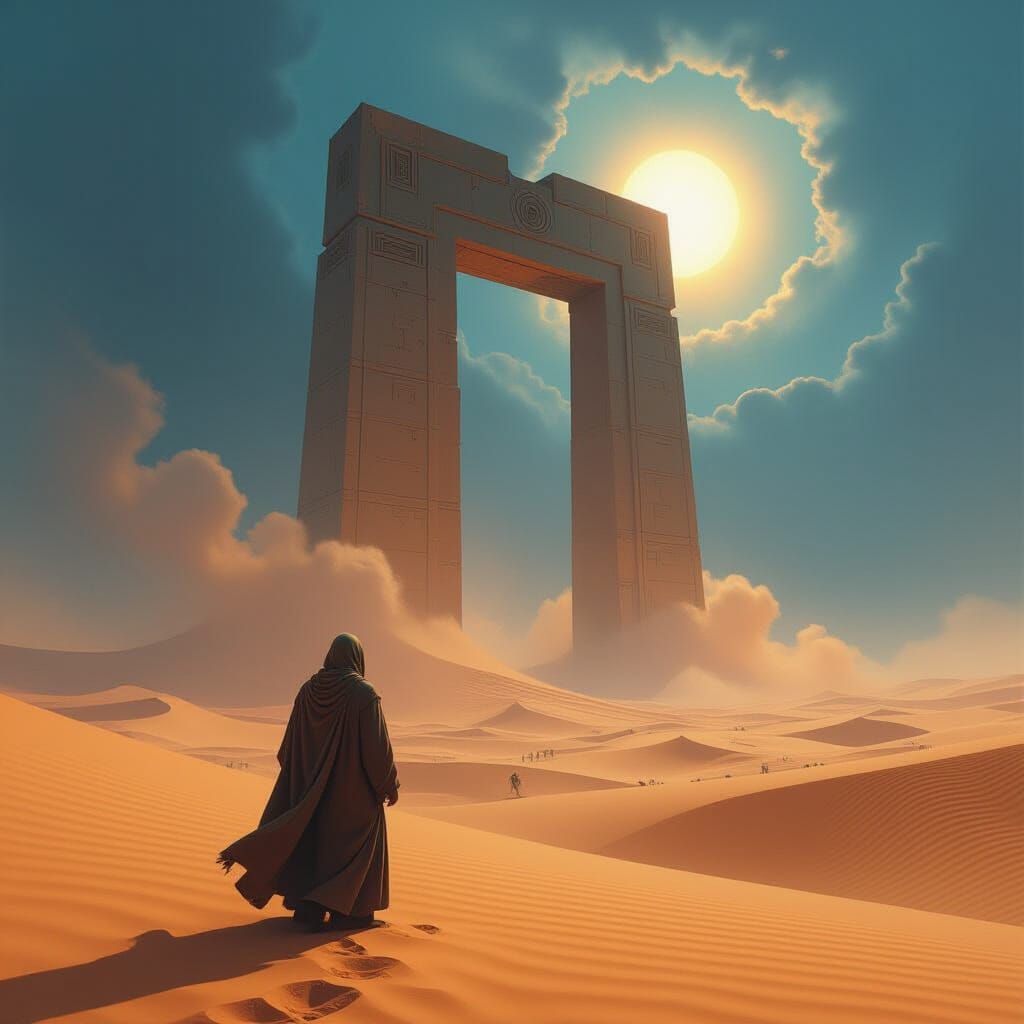 Surreal Desert Gate Inspired by Beksinski and Dalí