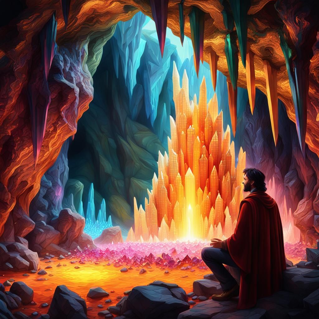 Crystals Manifesting Life in Vibrant Cave