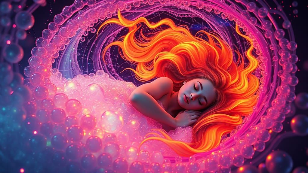 Celestial Dreamscape: Girl in Rainbow Tornado