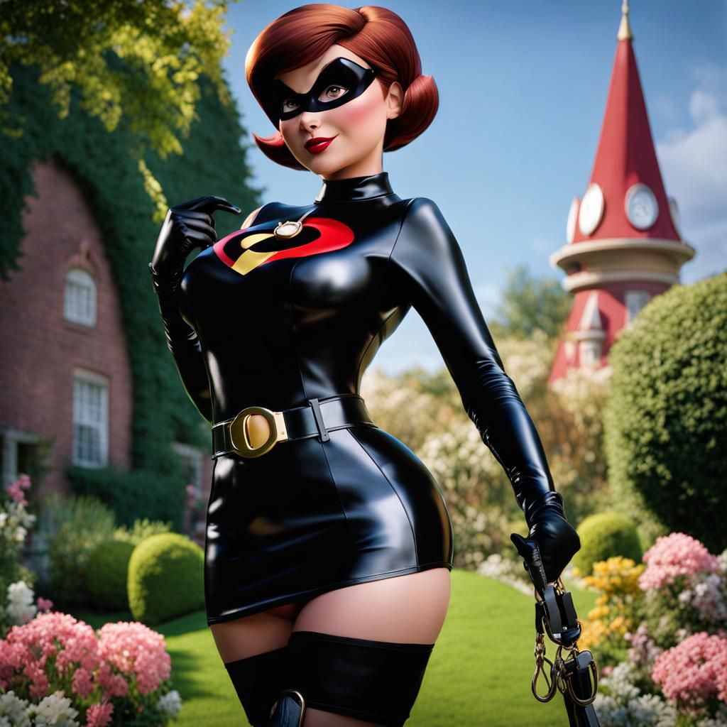 Helen Parr in Latex Miniskirt: Cinematic Garden Photo