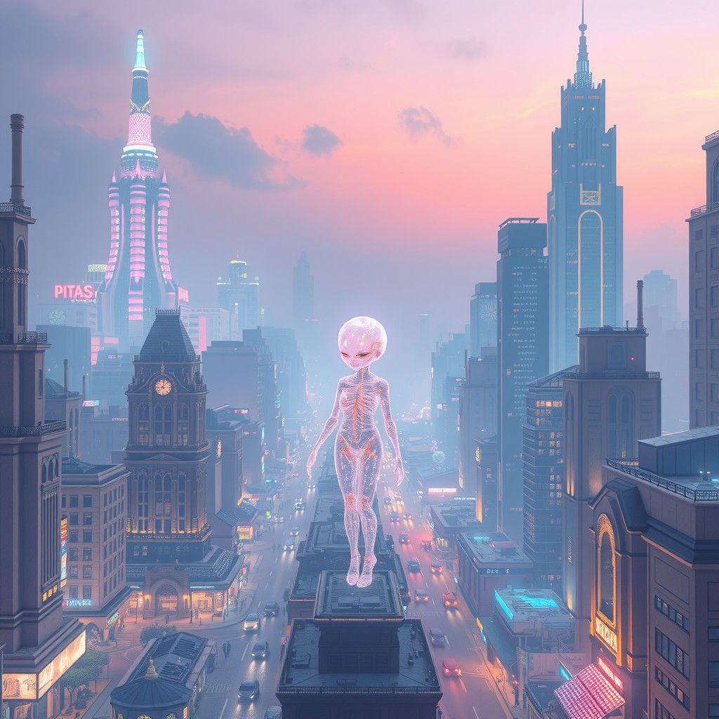Ethereal Alien in City of Shimmering Light