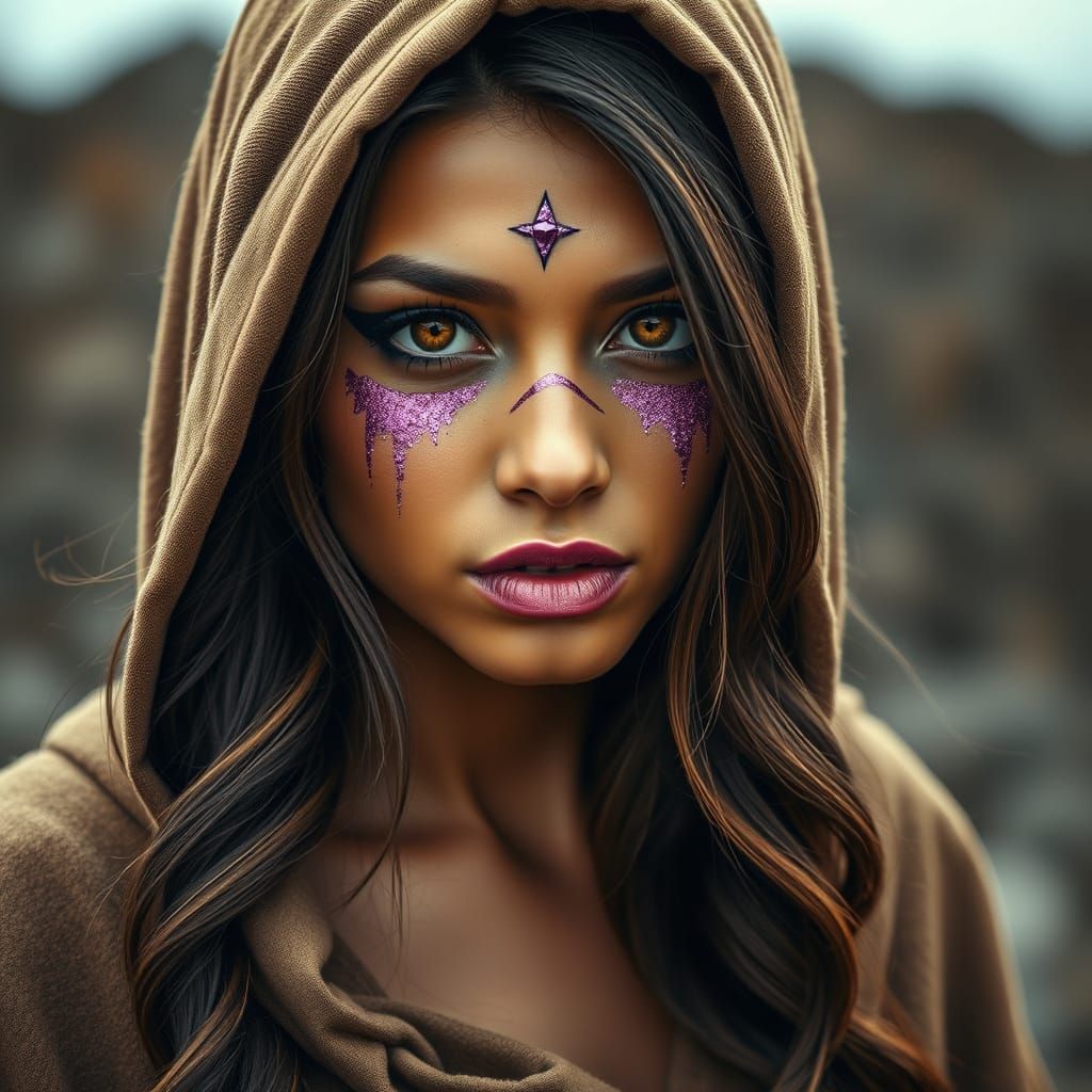 Mysterious Latina with Golden Eyes and Glitter Tears