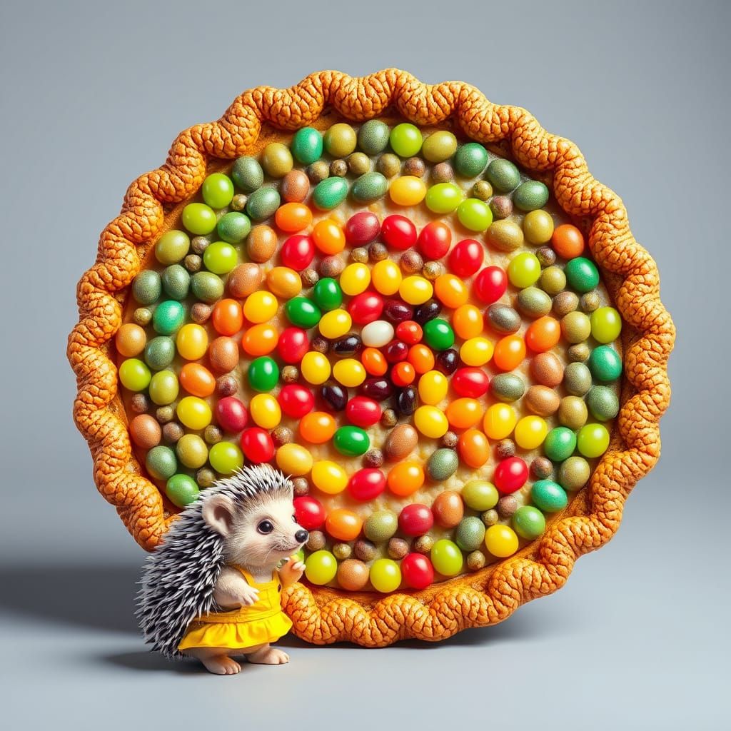 Vibrant Jelly Tot Pie with Swirling Design and Curious Hedge...