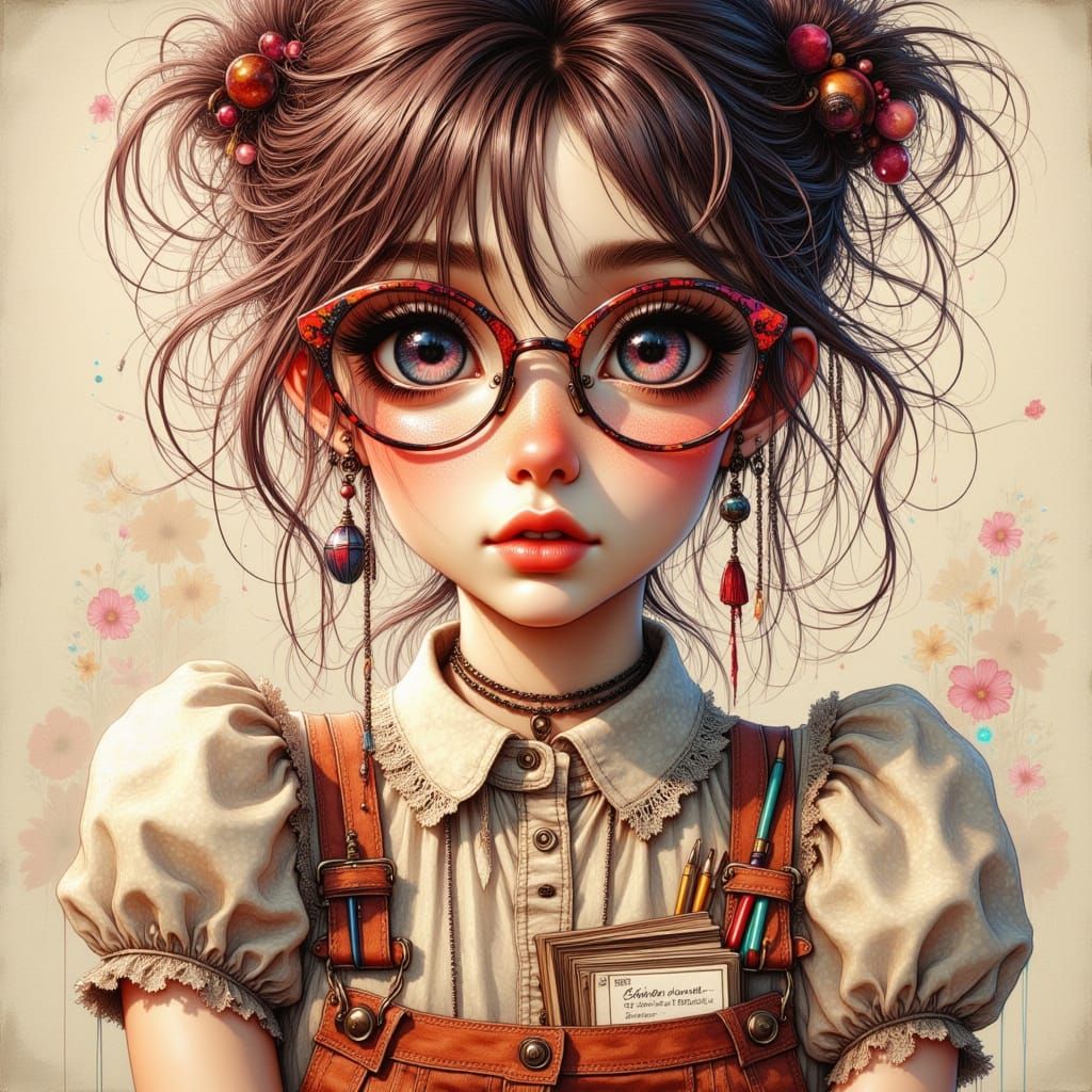 80s Anime Fashion Illustration of a Bookish Woman