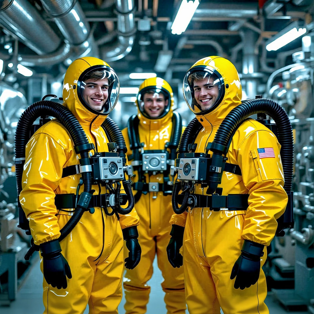 Cloned Men Meld with Machines in Enclosed Rubber Suits
