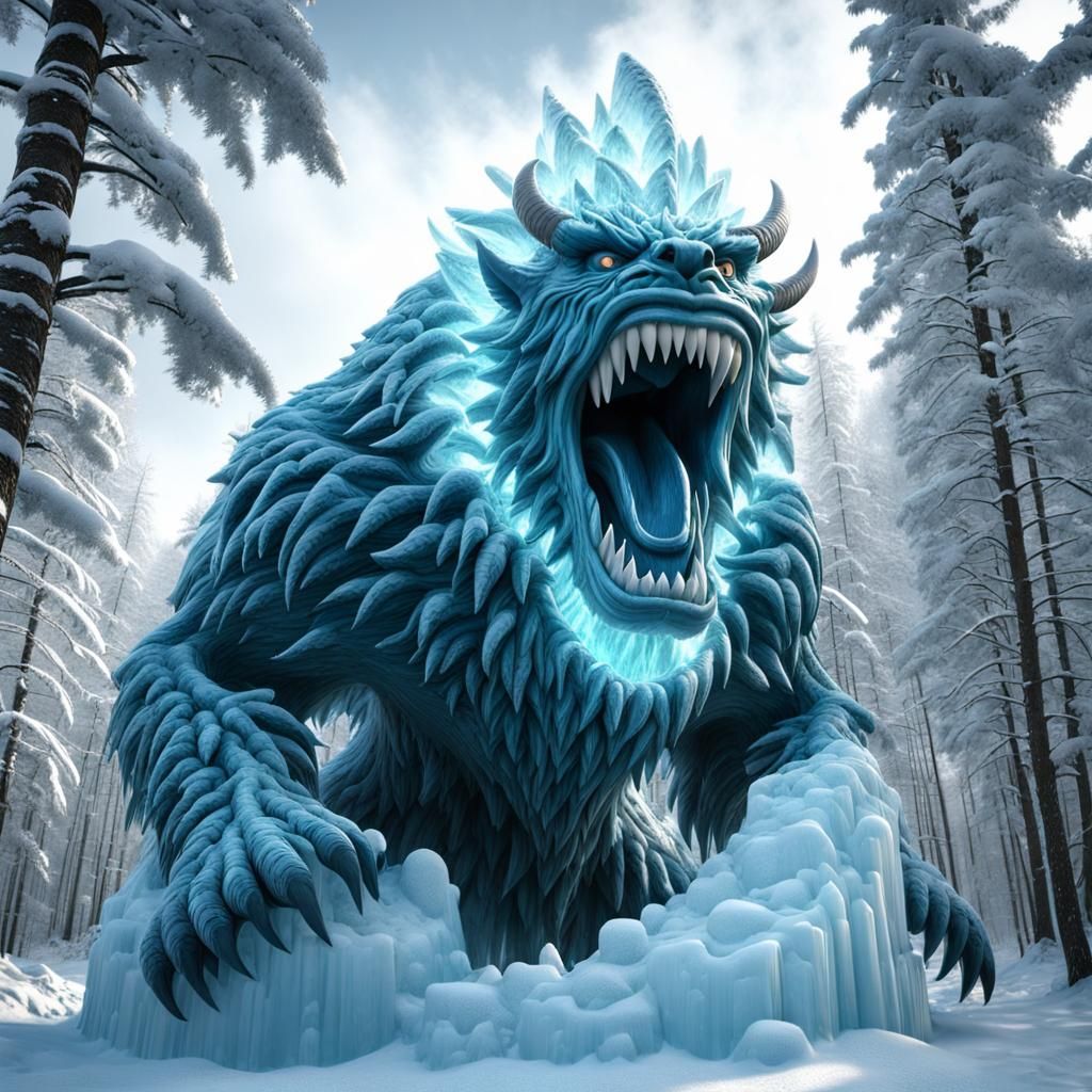 Frozen Screaming Cloud Monster Ice Sculpture