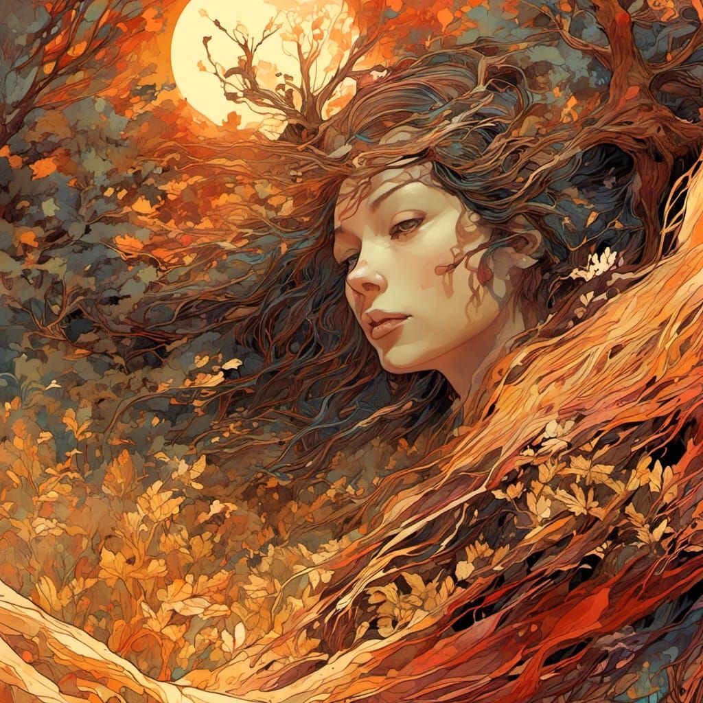 Dreamy Twilight Landscape Painting with Golden Light