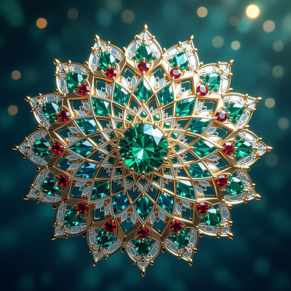 Crystalline Mandala with Emerald, Ruby, and Sapphire Hues