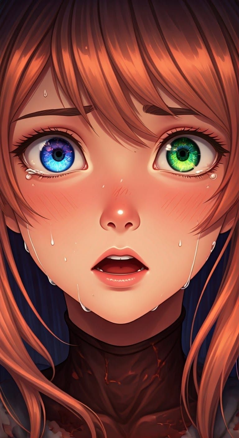 Anime Girl Elf with Heterochromia Eyes in a Haunting Scene