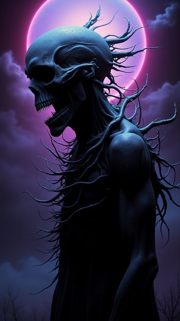 Eerie Figure with Neon Accents in Ito/Beksinski Style