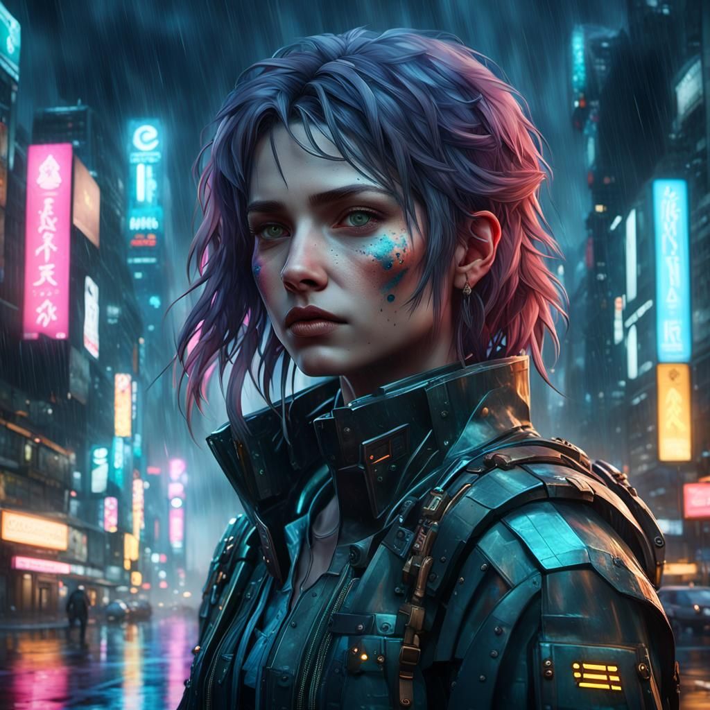 Cyberpunk Protagonist in a Surreal Cityscape