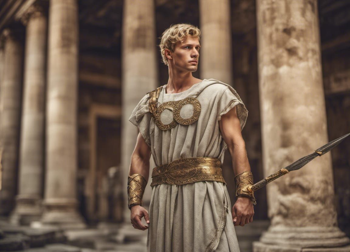 Hyperrealistic Roman Warrior in Ancient Temple
