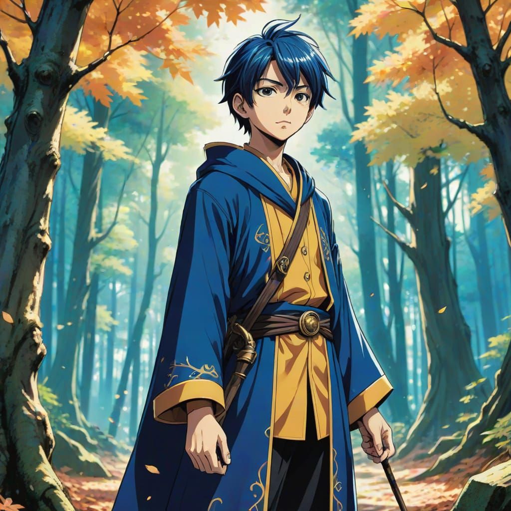 Magician Boy in Vibrant Cel-Shaded Anime Style