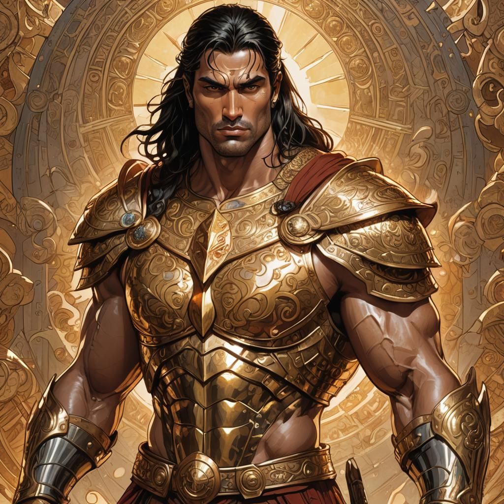 Divine Warrior in Golden Armor as Comic Art