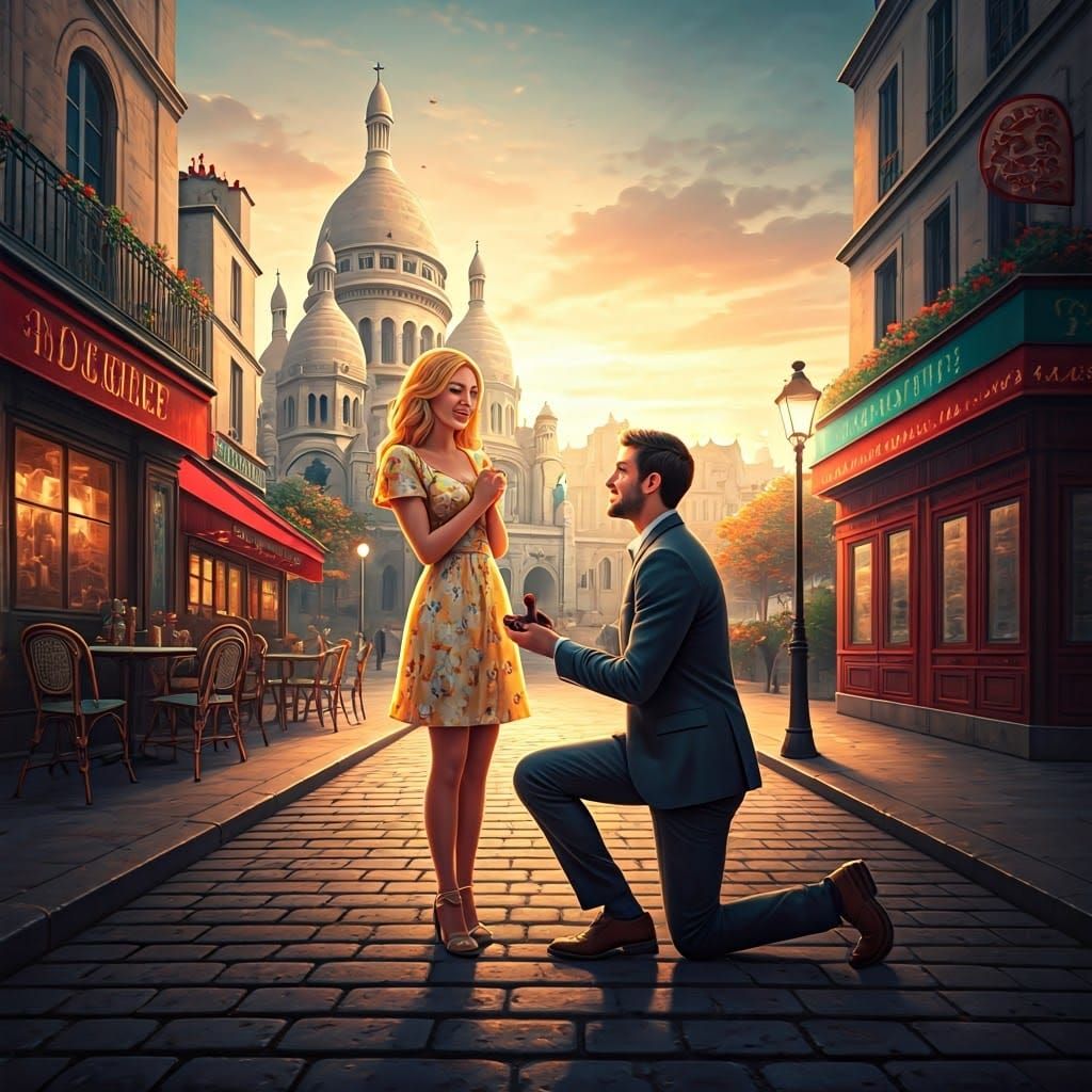 Parisian Proposal in Art Nouveau Style with Sunset Glow