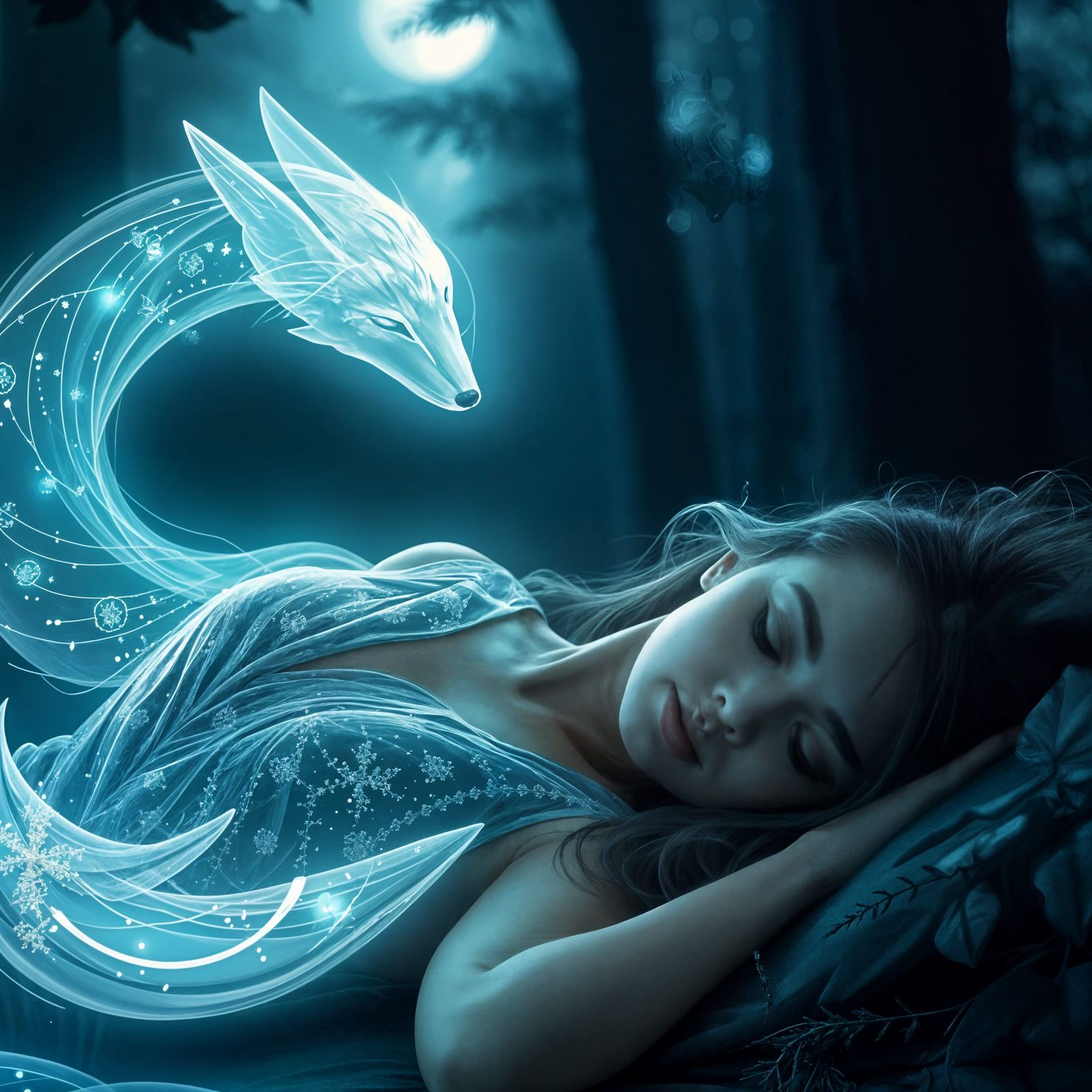 Translucent Light Fox Sculpture in Forest