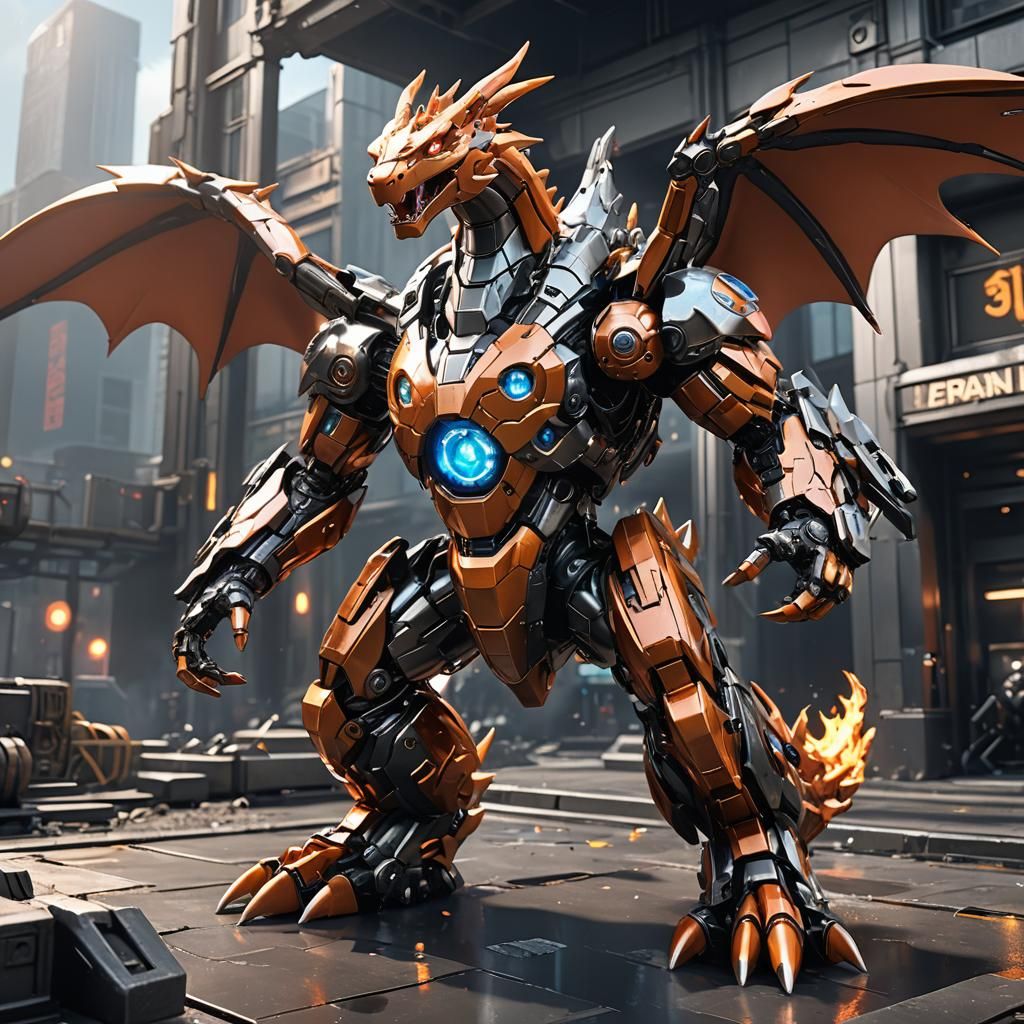 Futuristic Sci-Fi Charizard with Intricate Mech Details