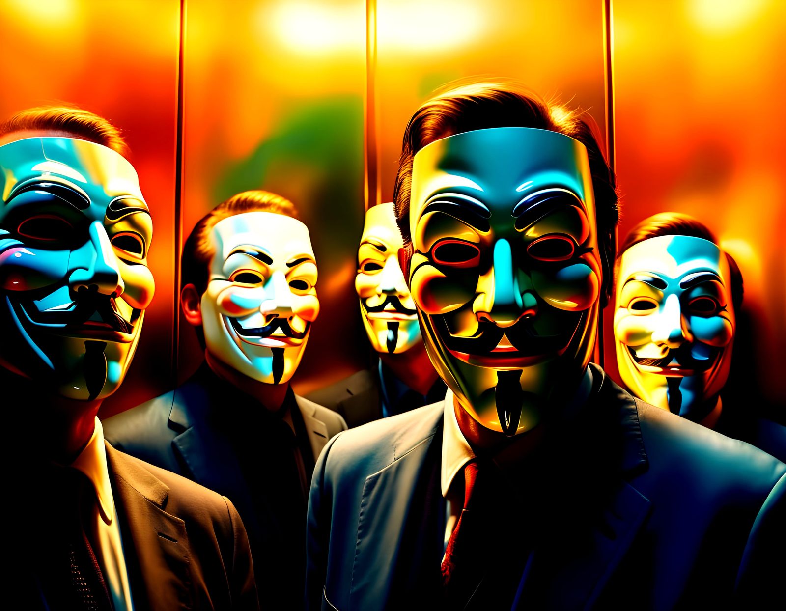 People appalled and nauseated in a  full elevator when Anonymous Ray (mask on) farts