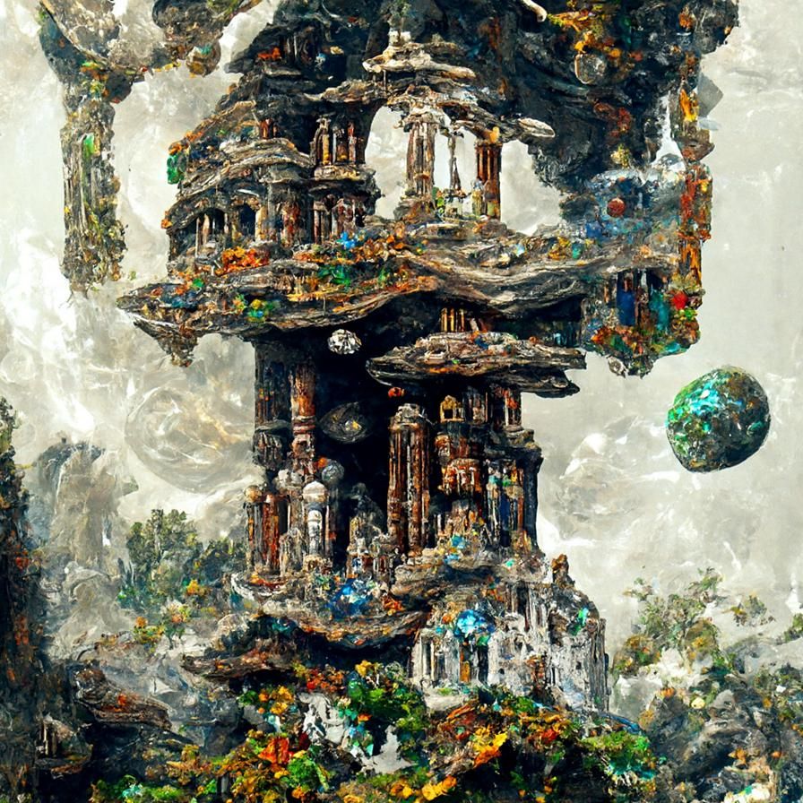 Intricate Flying Gaia Temple: Hyperrealistic Fantasy Art
