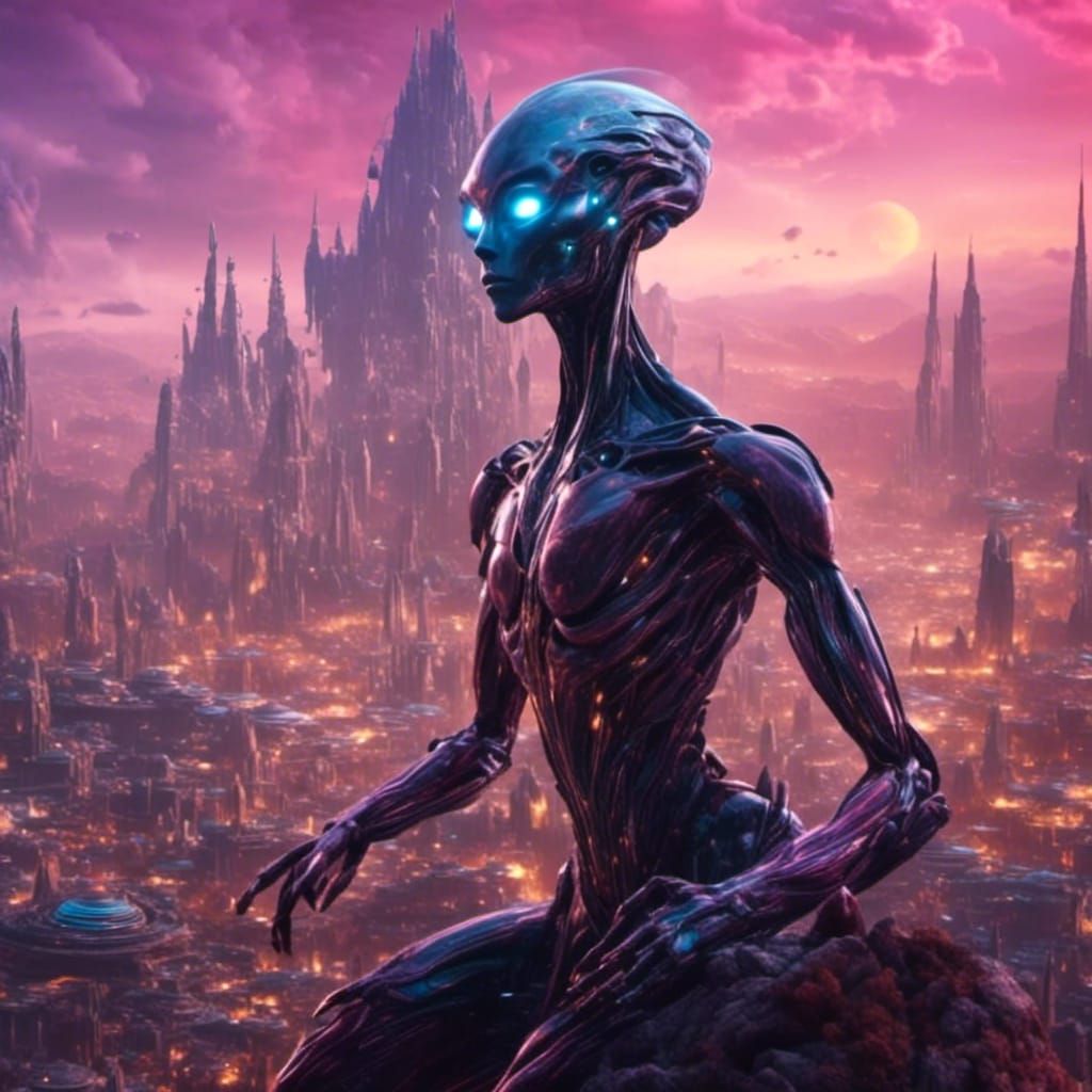 Alien Humanoid on a Fantastical World in Sci-Fi Style