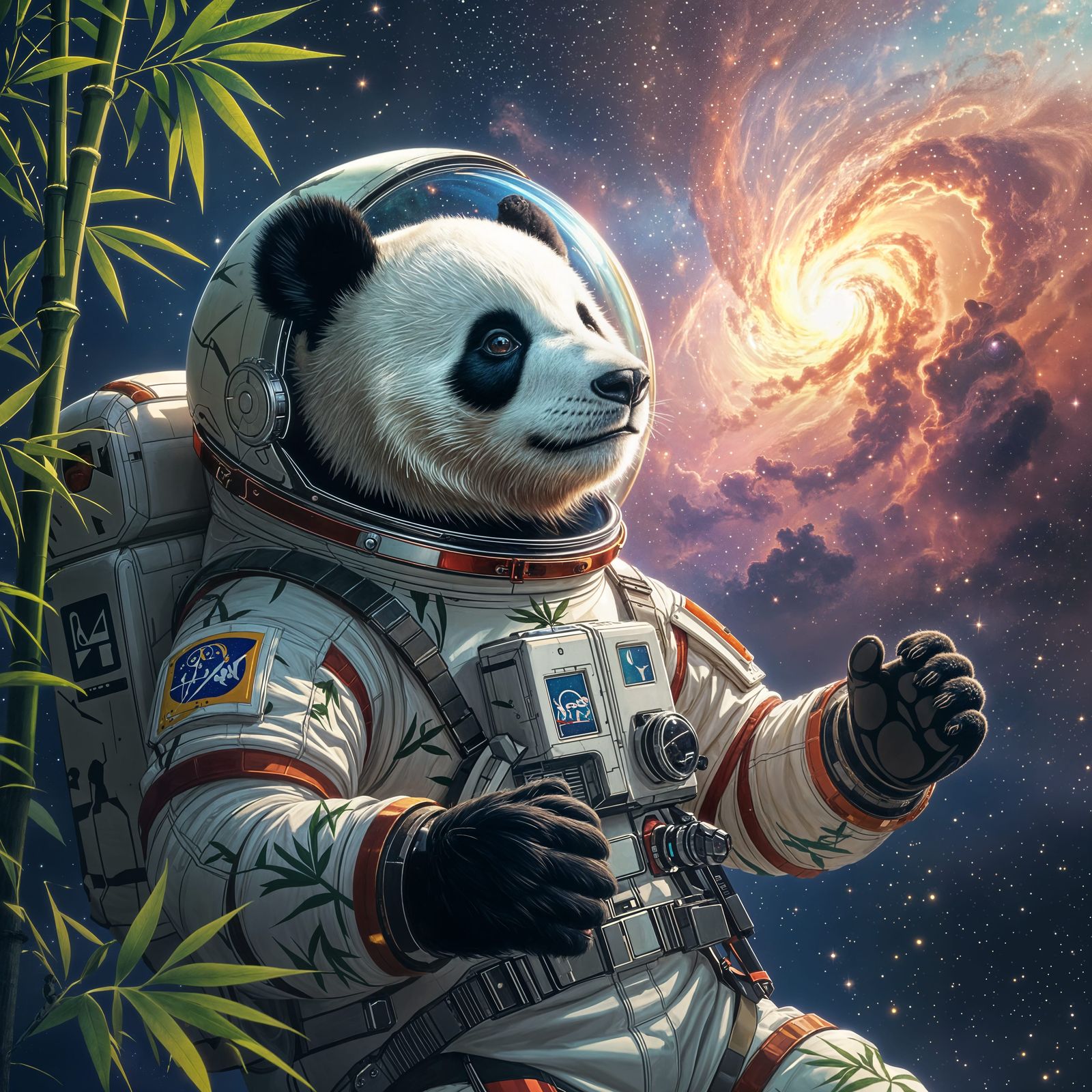 Panda Astronaut Gazing at a Nebula in Space