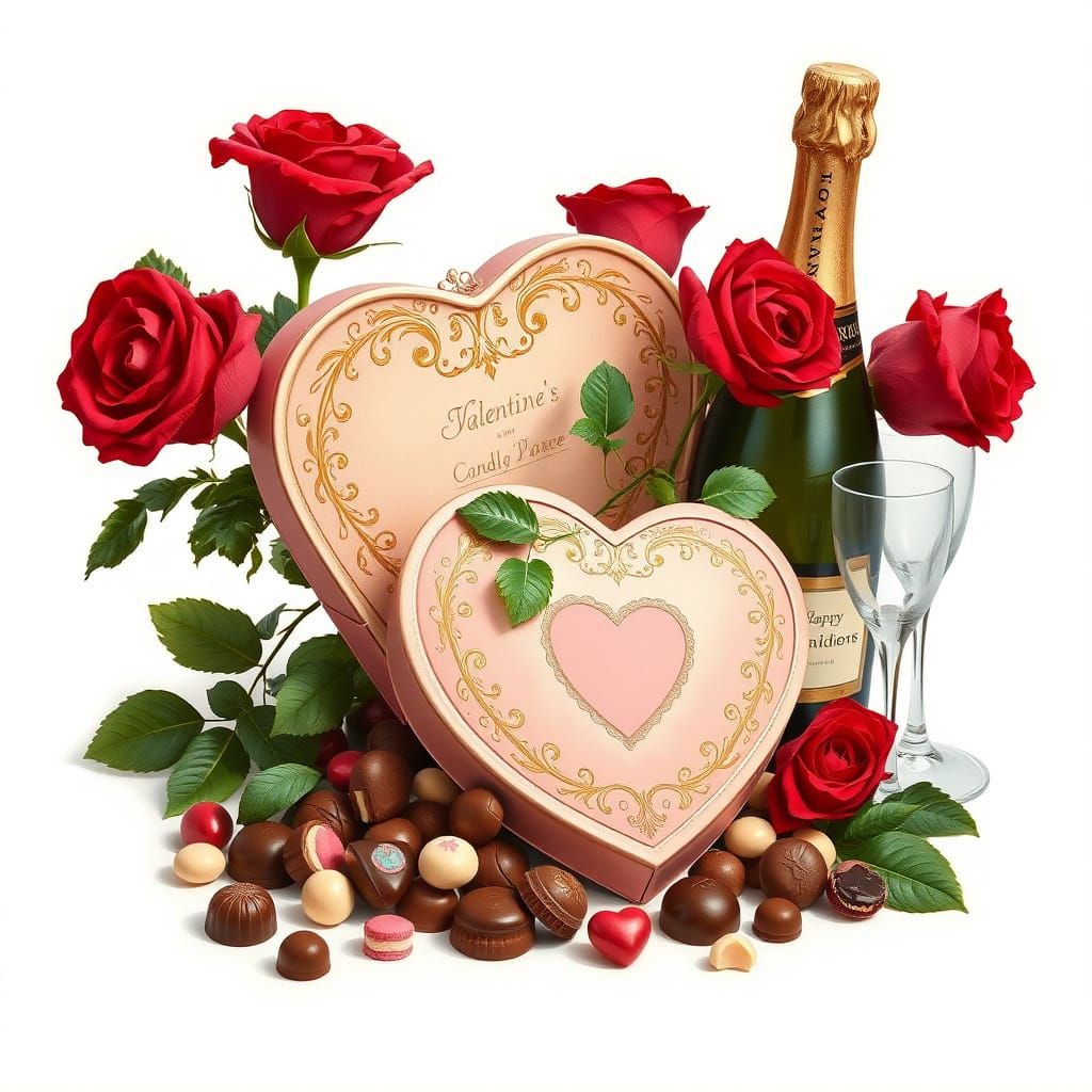 Antique Valentine's Candy Box in Oil Painting Style