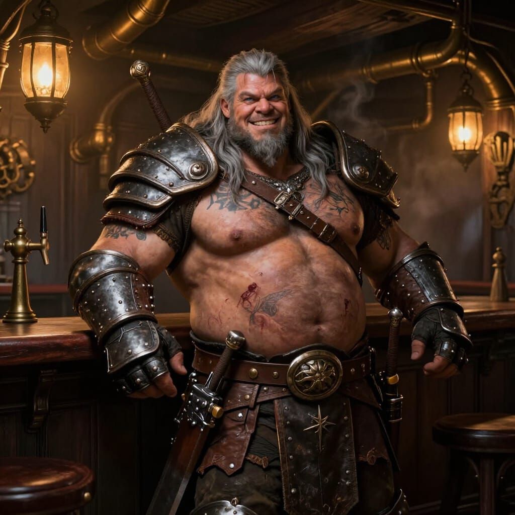 Nordic Warrior in Gothic Steampunk Tavern